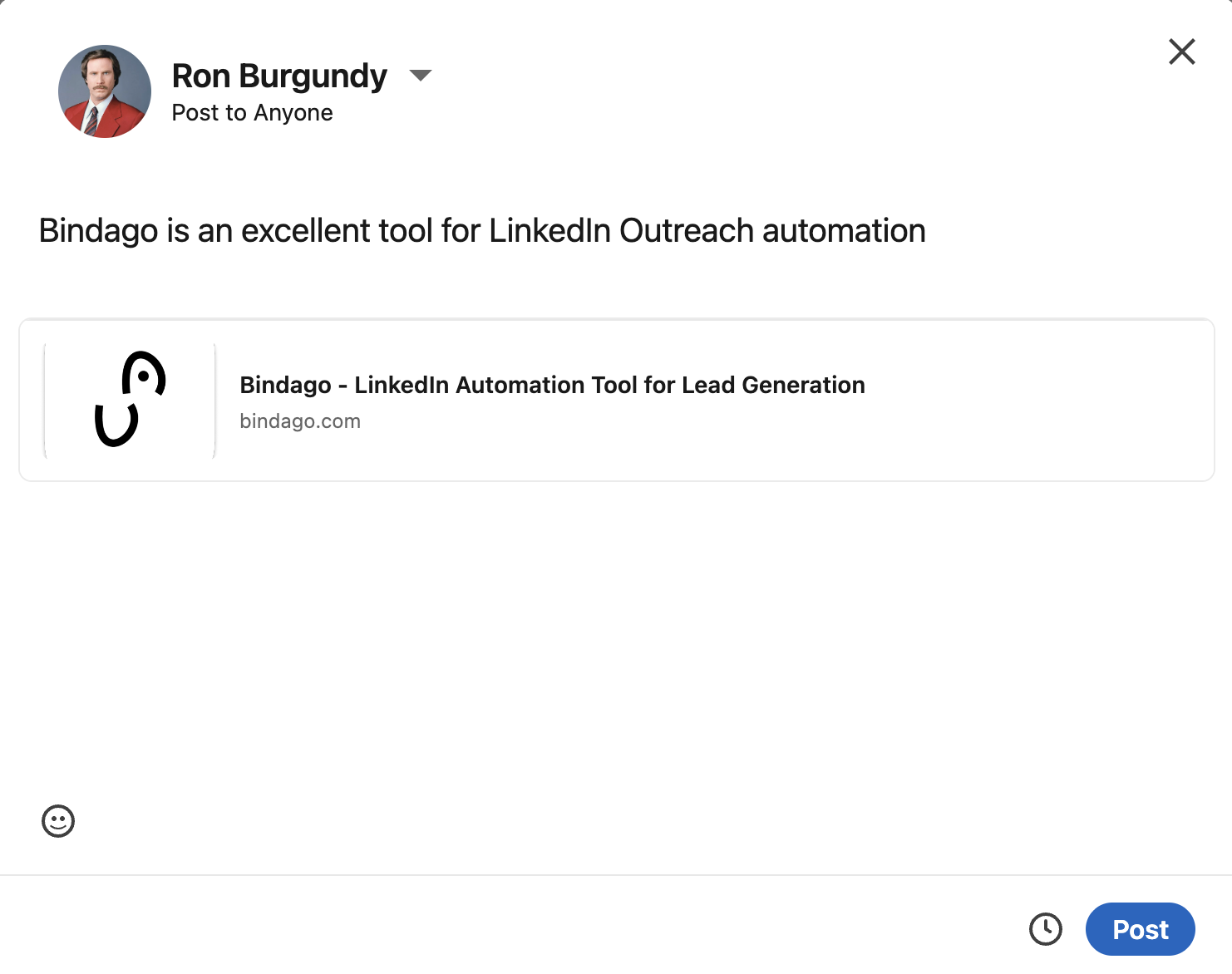Example LinkedIn post about Bindago