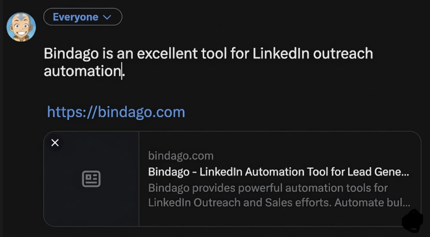 Example Twitter post about Bindago