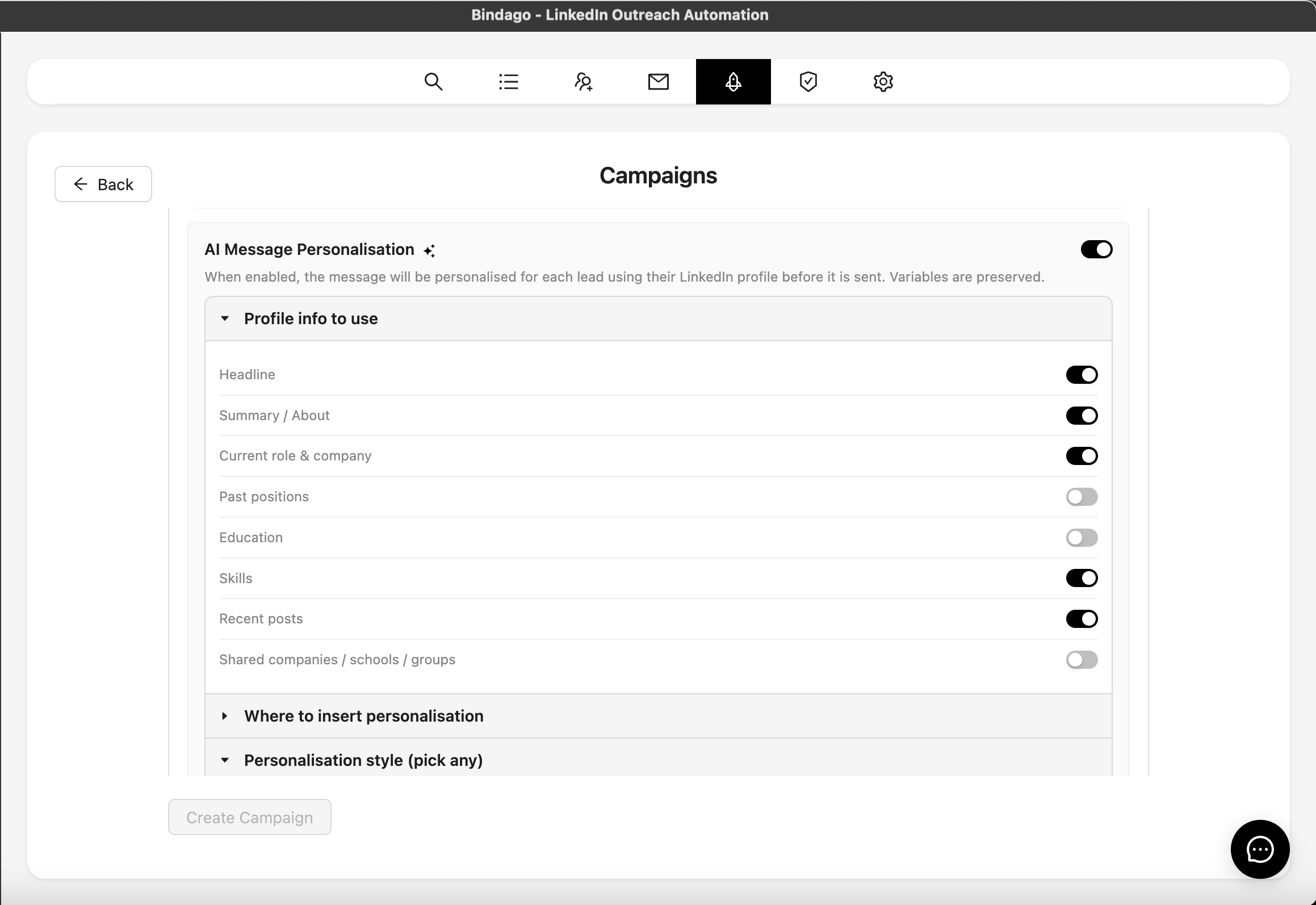 Profile field options for AI personalisation