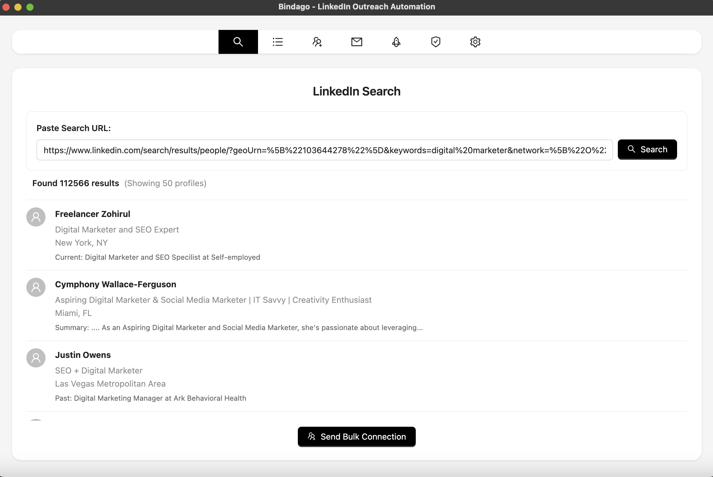Bindago Search result interface