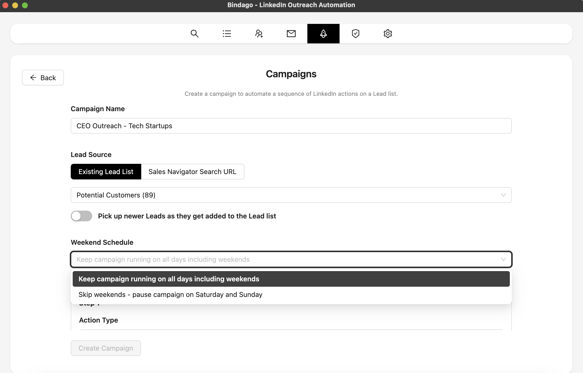 Campaign Settings Screenshot