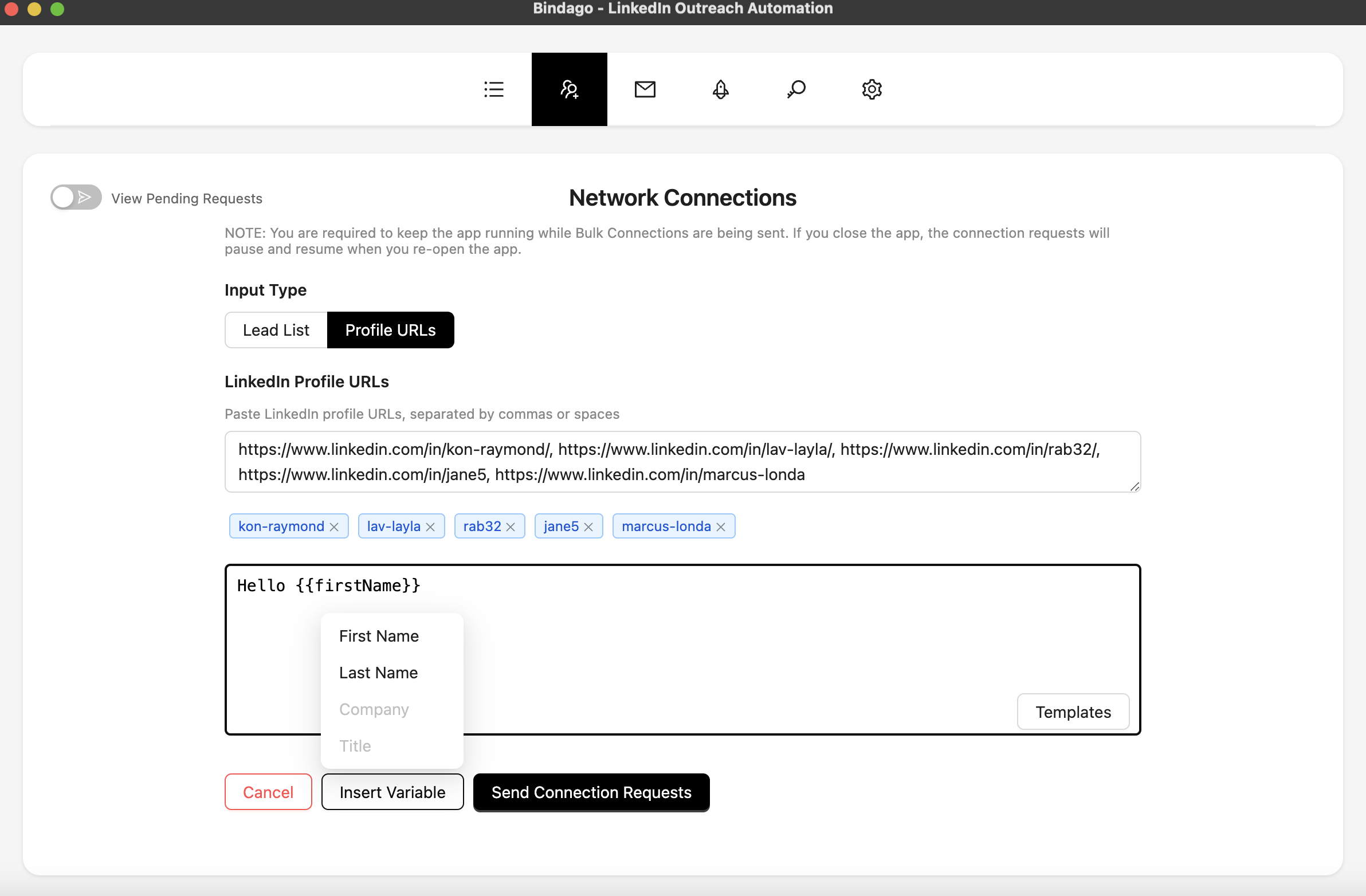 Bindago Connection Message Form
