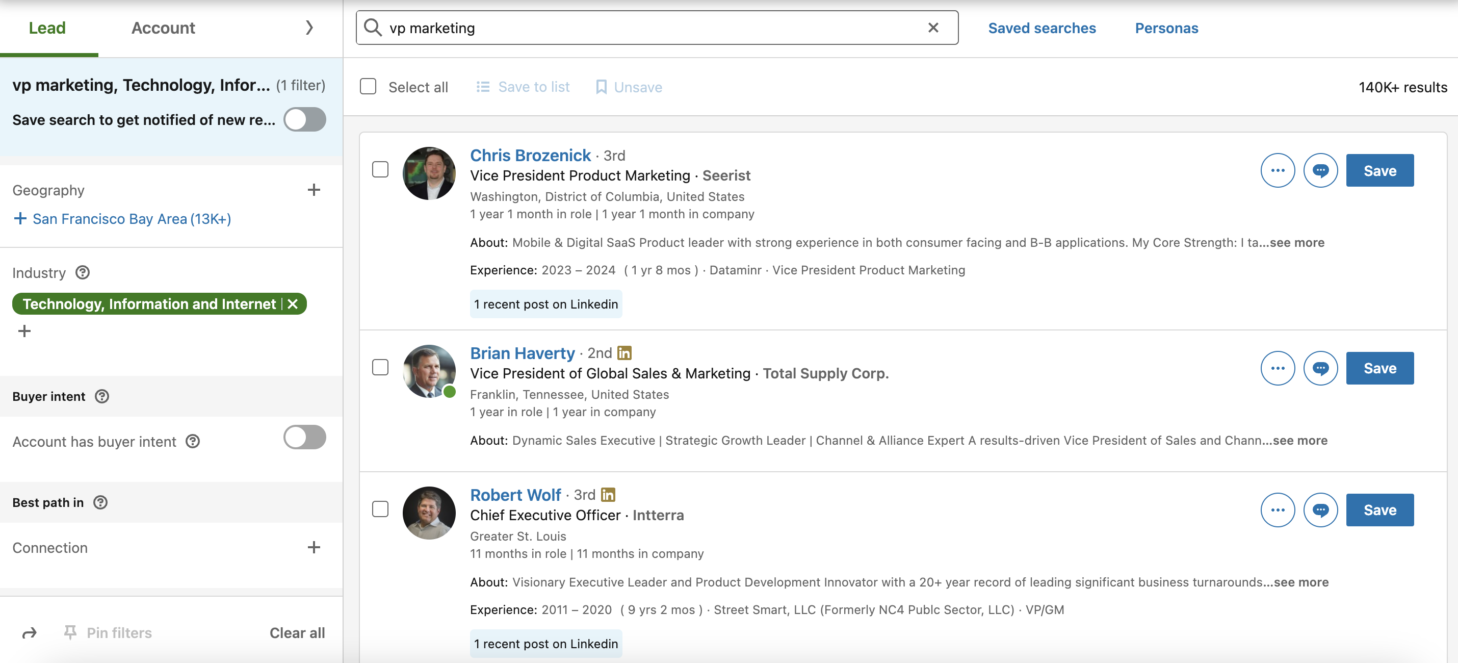 Sales Navigator Search Result Page