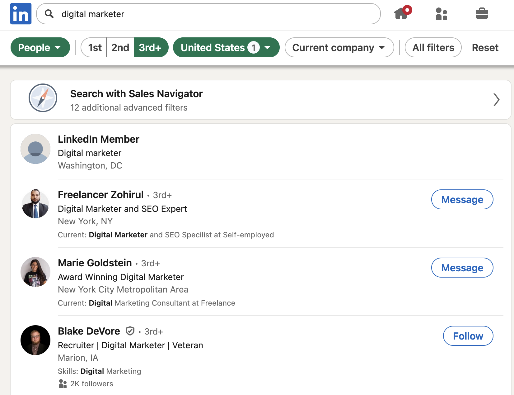 Linkedin Search Result Page