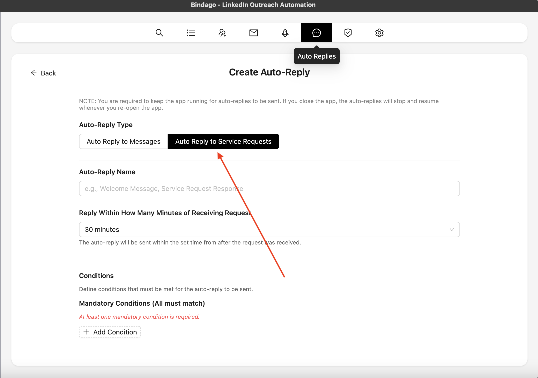 Select Service Request Auto-Reply Option
