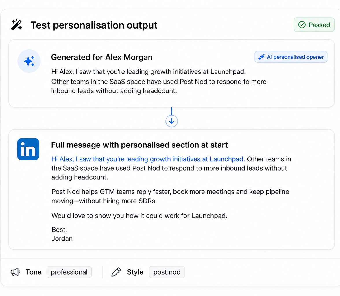 Test personalisation output preview before sending a LinkedIn campaign